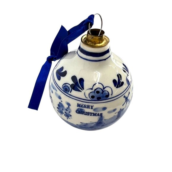 Delft Blue Merry Christmas Windmill Ceramic Ornament Netherlands - Picture 11 of 11